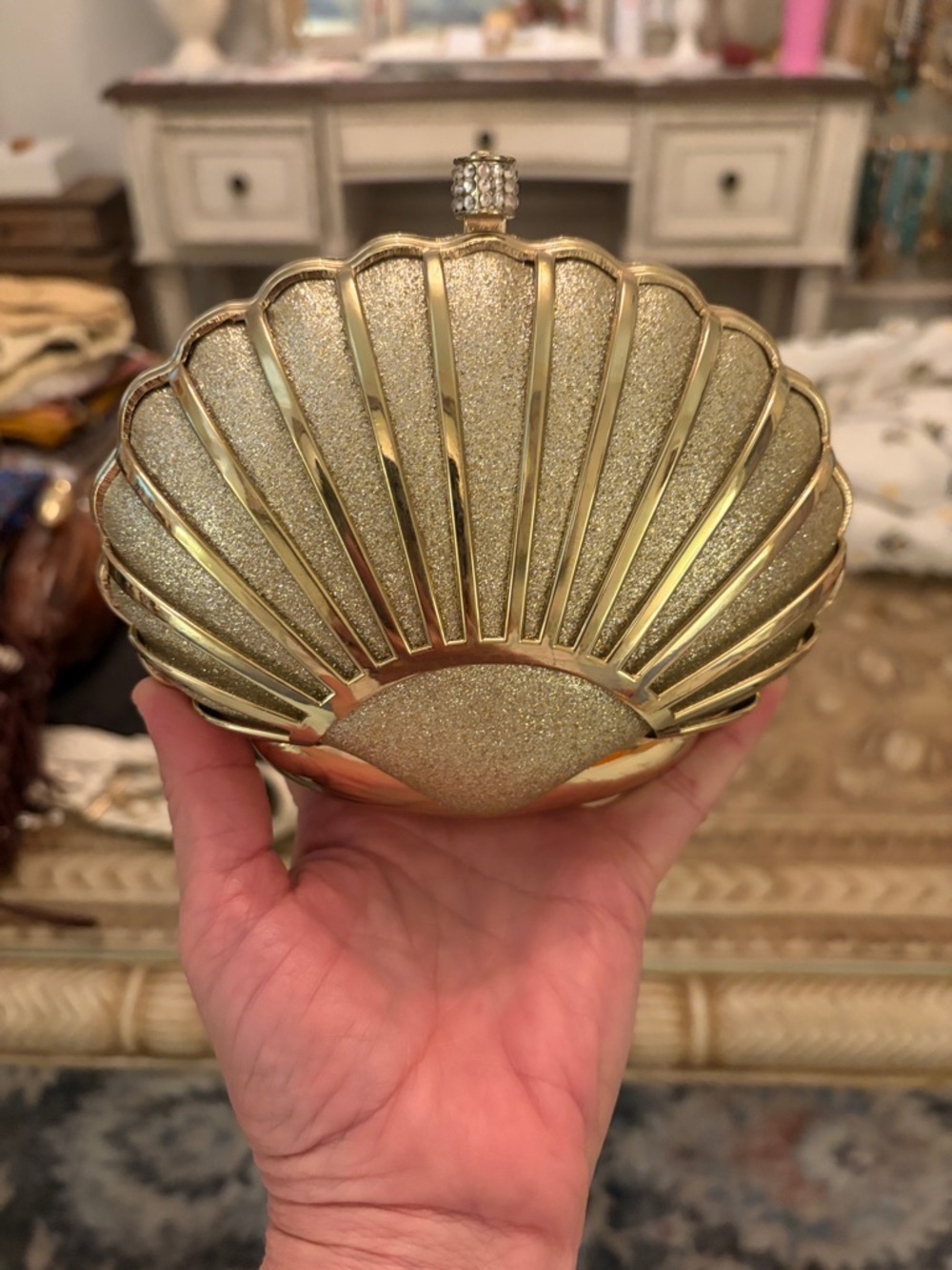 Charming Charlie Gold Shell Mini Clutch